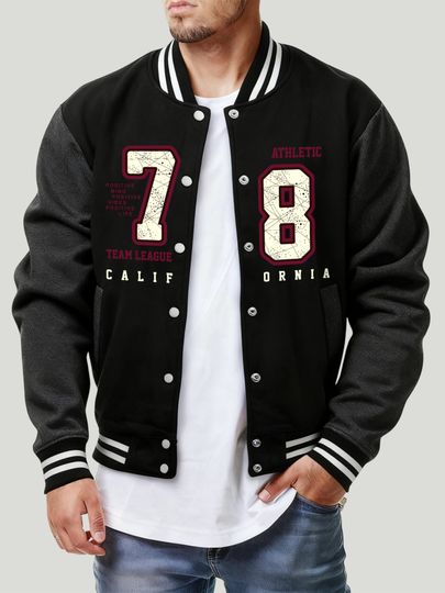 Discover California Athletic Number 78 Print Male Jacket Soft Fleece Baseball Jersey Vintage Casual Sportwear Autumn Fashion Loose Coat