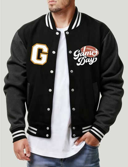 Discover Rugby Game Day Print Men Jackets Fleece Fashion Baseball Jersey Harajuku Fleece Loose Coat Unisex Fashion All-Match Streetwear