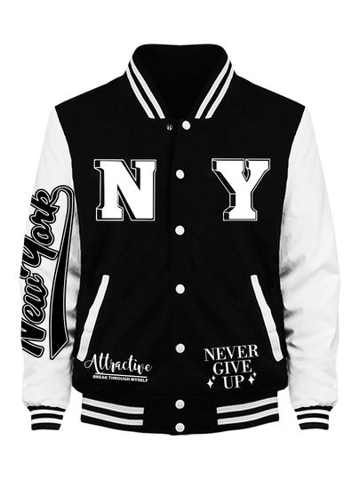 Discover New York City Never Give Up Print Clothes Male Fashion Fleece Top Autumn Loose Baseball Jacket Casual Loose Sportswear Men