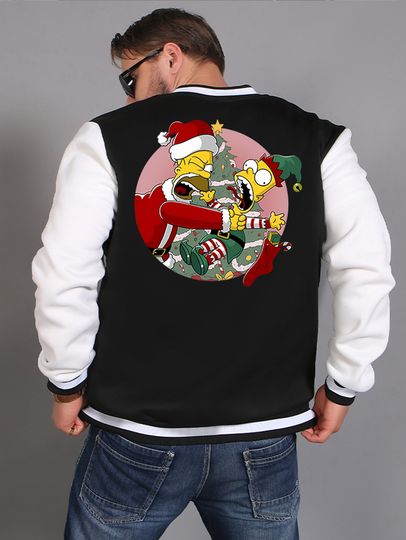 Discover Men's Casual Color-blocked Baseball Jacket with Christmas-themed Printed Patterns and Text, Men's Street Baseball Jacket
