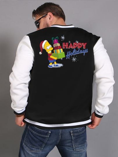 Discover The Pusen Family Men's Baseball Jacket with Printed Patterns and The Text "Happy Holidays" Is A Bestseller in Autumn and Winter