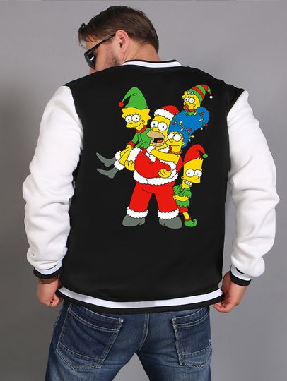 Discover Pusen Family Men's Baseball Jacket with Christmas Family Photo Print Pattern Men's Casual Color-blocked Baseball Jacket Jacket