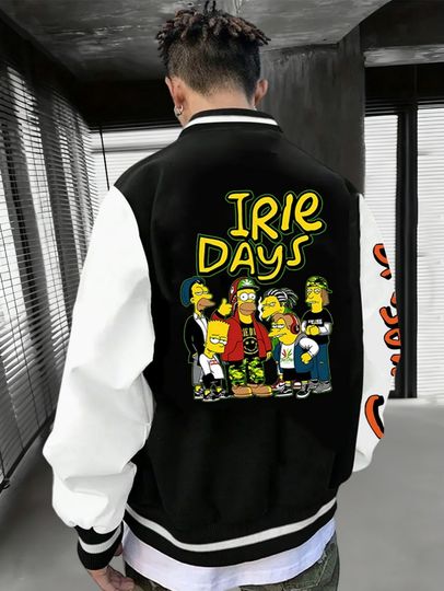 Discover The Simpsons Men's Baseball Jackets Are Selling Well in Autumn and Winter. IRIE DAYS Printed Pattern Text Retro Baseball Jacket