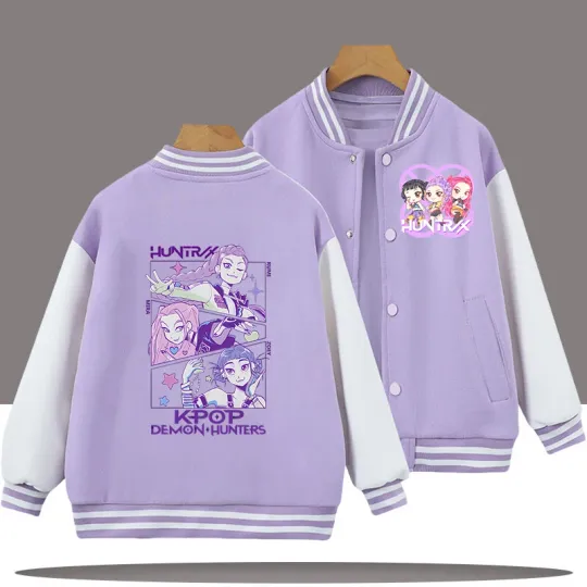 Kpop Demon Hunter Baseball Uniform Kids Cute Rumi Mira Zoey Jacket Children Spring Autumn Long Sleeves Coat Girls Clothes Gift