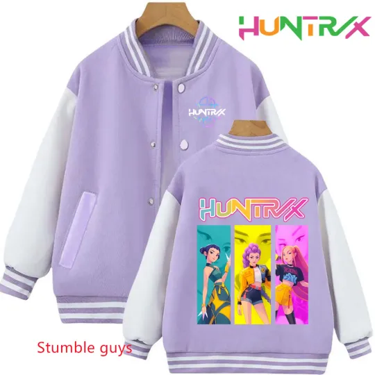 Discover Anime Autumn Winter Kids Kpop Demon Hunters Cartoon Baseball Uniform Jacket Coat Sweatshirts Boys Girls Clothes