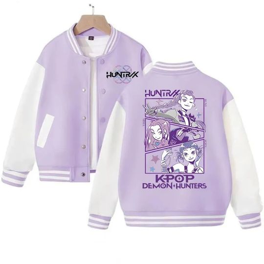 2025 Anime KPop Demon Hunters Huntrix Baseball Jacket For Girls Fashion High Quality Jacket Autumn Kids Casual Sports Outerwear