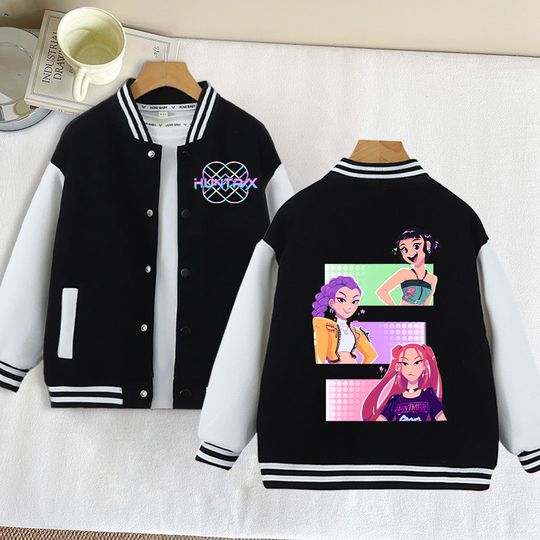 Discover K-pop Demon Hunters Black Baseball Uniform for Boys Girls Anime Cartoon Cute Jackets Children Autumn Fashion Coats Kids Clothes