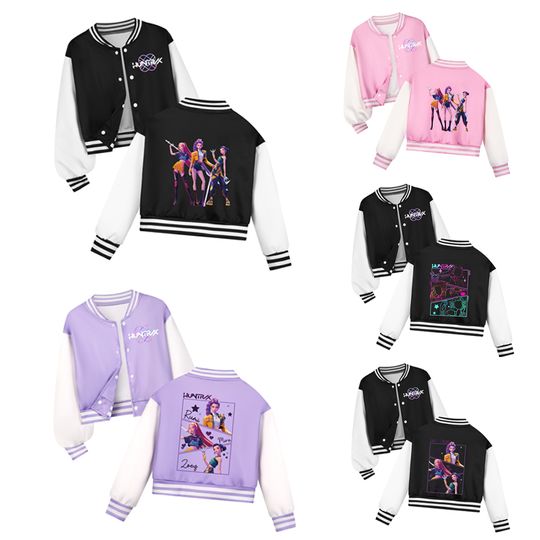 Discover KPop Demon Hunters Baseball Uniform Anime Girl Winter Sportswear Jacket Warm Long Sleeve Tracksuits Jacket Sportswear Shirt Gift