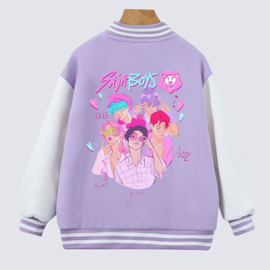Discover 2025 Anime KPop Demon Hunters Saja Boys Baseball Jacket For Girls Fashion Single-breasted Coat Teen Kids Casual Sports Outerwear