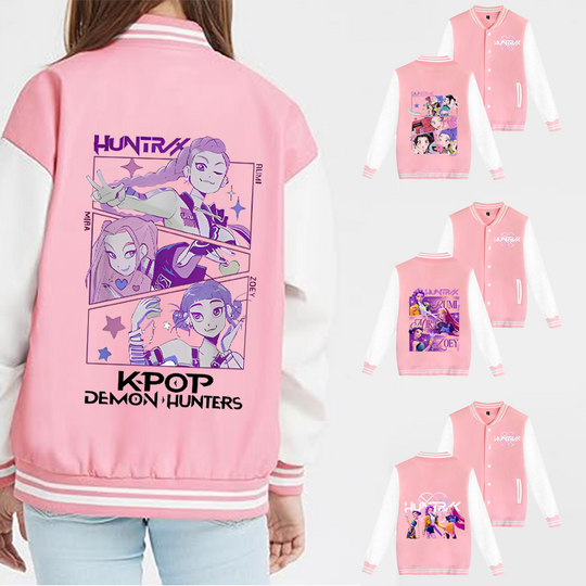 Discover KPop Demon Hunters Jacket Cardigan Anime Cartoon Rumi Single-breasted Flying Baseball Uniform Tops Spring Autumn Girls Coat Gift