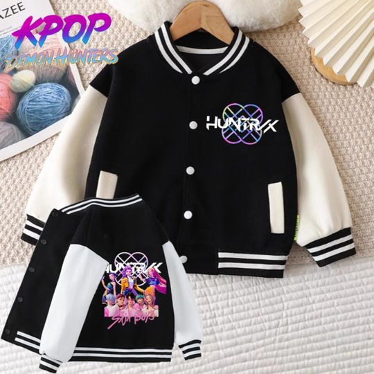 Discover KPop Demon Hunters Child Baseball Uniform Jacket Sportwear New Movie Printed Outfit Jackets Coat Girls Boys Clothes Vogue Gifts