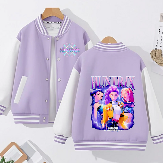 Discover KPop Demon Hunters Baseball Uniform Cute Anime Cartoon Coat Sweet Girls Harajuku Fashion Spring Autumn Purple Women Jacket Tops