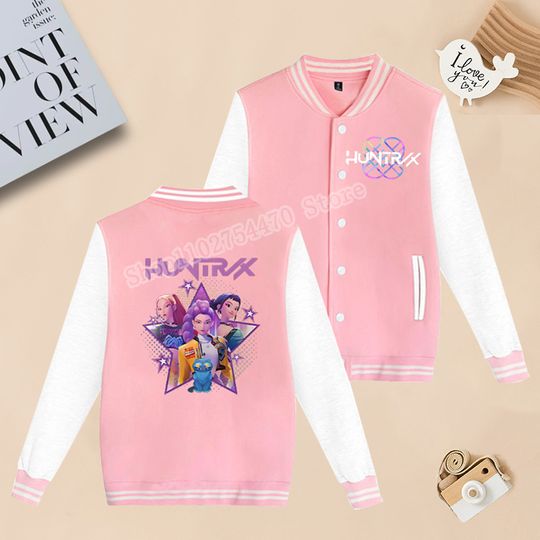 Discover KPop Demon Hunters Child Jacket Baseball Uniform Cartoon Rumi Mira Zoey Print Outerwear Girls Winter Casual Clothing Kids Gifts