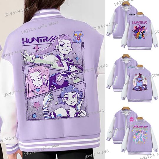 Discover KPop Demon Hunters Print Baseball Jacket Girls Boys Fashion Casual Clothes High Quality Movie Fans Gift Jacket Children Clothing