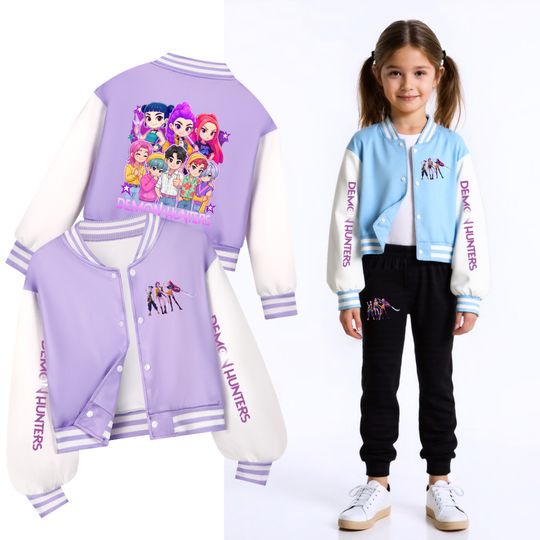 KPop Demon Hunters Huntrix Baseball Uniform Girls Fashion Tops Coat Children Sports Outerwear Movie Fans Gift Jackets 4899