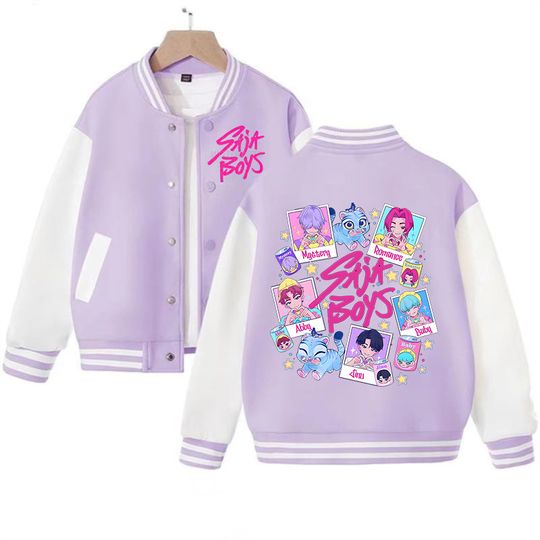 Discover Kpop Demon Hunters Children's Baseball Uniform Anime Cartoon Print Boys Girls Autumn Winter Fashion Jacket Kids Sports Outerwear