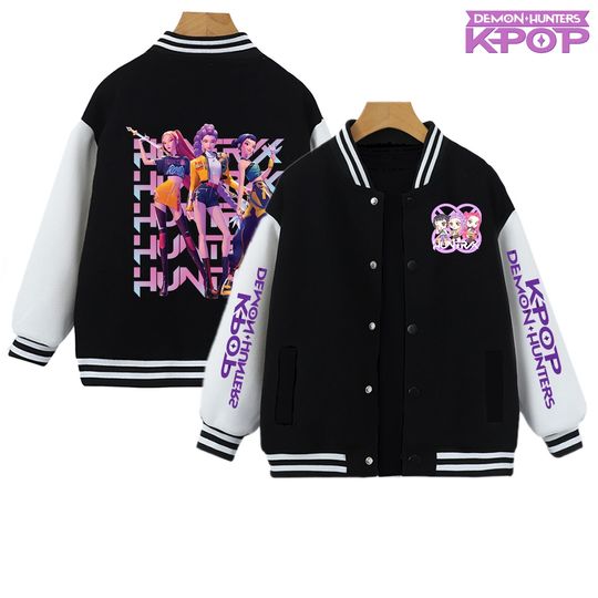 Discover Kpop Demon Hunter Purple Baseball Uniform Kids Rumi Mira Zoey Jacket Children Spring Autumn Long Sleeves Coat Girls Clothes Gift