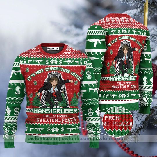 Hans Gruber Fall Nakatomi Plaza Die Hard ,Ugly Sweater Party,ugly sweater ideas- Ugly Christmas Sweater