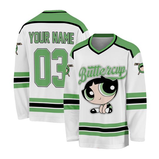 Personalize The Powerpuff Girls Buttercup Hockey Jersey, Custom Buttercup Hockey, Buttercup Hockey Jersey Team, Custom Team Hockey Gift