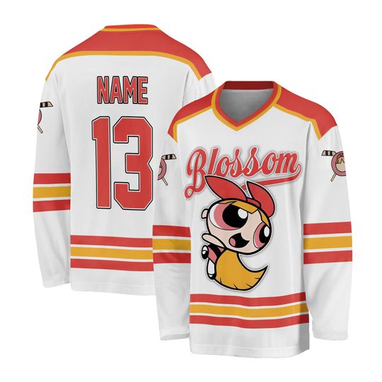 Personalize The Powerpuff Girls Blossom Hockey Jersey, Custom Blossom Hockey, Christmas Hockey Jersey Team, Custom Team Hockey Gift