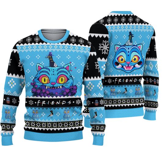 Christmas Derpy Tiger With Sussie Bird Ugly Sweater, Blue Tiger Xmas Sweater, Tiger Holiday Sweater, Kpop Outfits For Kids Women Men