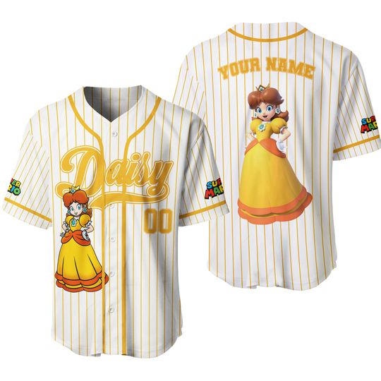 Personalized Super Mario Daisy Baseball Jersey, Super Mario Princess Daisy Kids Youth Adult Baseball Team, Super Mario Family Birthday Party