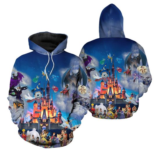Disney Movie 3d Zip Hoodie, Disney Castle, Sz Med Disney Princess, Mickey Mouse