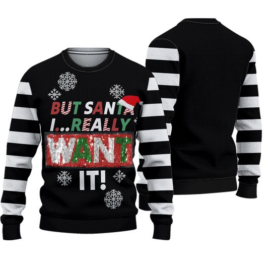 No Boundaries Flip Sequin Ugly Christmas Sweater Want Need Juniors M 7 9 NWT