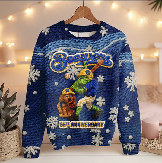 Milwaukee Brewers 2025 55th Anniversary Unisex Christmas Ugly SweaterChristmas Gift Holiday Hoodie