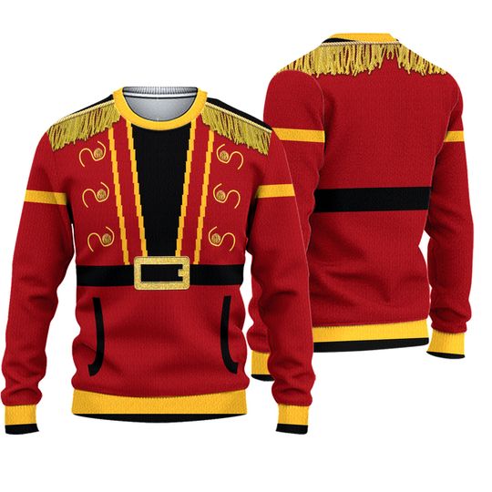 Ugly Christmas Sweater Nutcracker Solider Uniform Pocket Tassels Men Women S