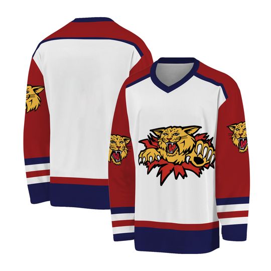 Vintage 90's SEWN Bauer White Moncton Wildcats Hockey Jersey Adult XL Very Nice