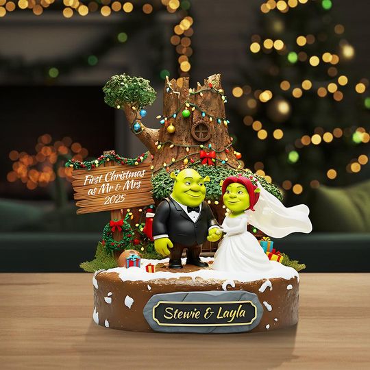 Personalized Shrek Wedding Plaque | First Christmas  | Custom Bride & Groom Plaque Gift | Newlywed Christmas Decoration