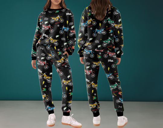 Discover Custom Name Dirt Bike Christmas Pajamas Set, Motocross Sweatshirt Set