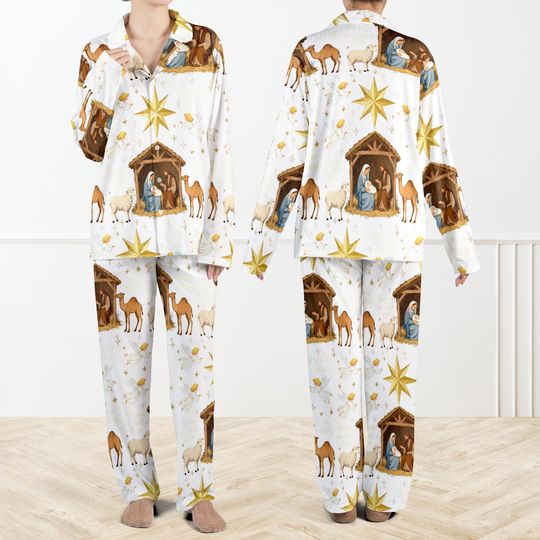 Discover Nativity Scene Christmas Pajamas Set For Women And Kids
