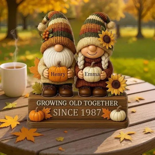 Discover Custom Gnome Couple Plaque – Growing Old Together Anniversary Gift Decor