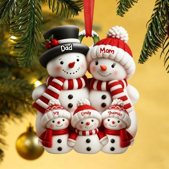 Personalized Snowman Family Ornament, Custom Christmas Ornament with Names, 2D Flat Acrylic Hanging Ornament, Christmas Tree Decor,Xmas Gift