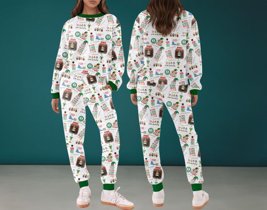 Funny Christmas Coffee Elf Pajamas Set Family, Holiday Loungewear Outfit for Women