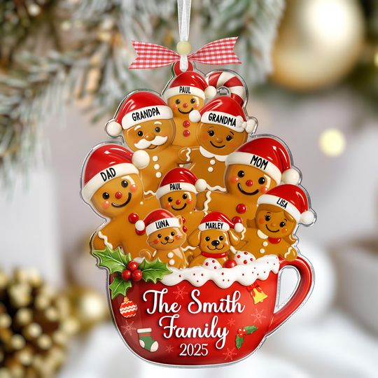 Personalized  Gingerbread Family Ornament 2025, Acrylic Christmas Ornament with Pets, Family Holiday Keepsake, Christmas Decor, Xmas Gift