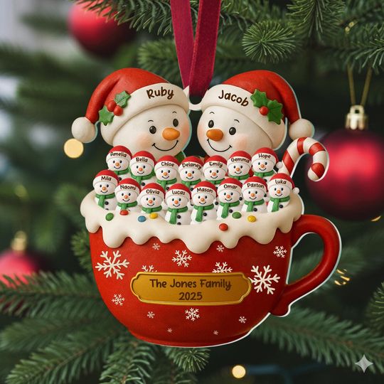 Family Christmas Ornament, Personalized Snowman Family, Custom Acrylic Ornament