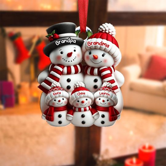 Personalized Snowman Grandkid Ornament,Snowman Acrylic Christmas Ornament,Family Christmas Tree Hanging Ornament,Parent Snowman,Xmas Gift