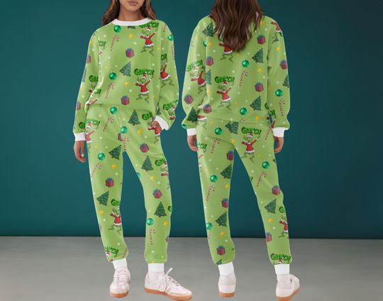 Discover Family Matching funny character Christmas Satin Pajamas Set, Funny Holiday Loungewear