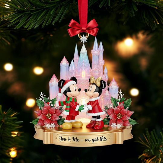 Personalized Mouse Castle Acrylic Ornament, Fairytale Castle Couple Ornament,Funny Gifts For Couple, Personalized Gifts For Couple Christmas