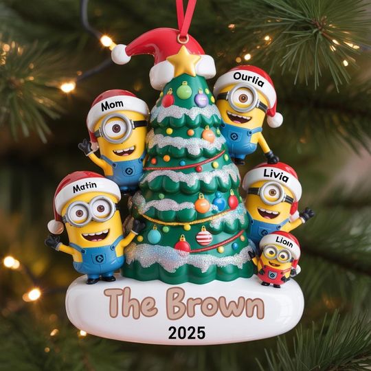 Discover Personalized Minions Family Christmas Ornament  Custom 2D FLat Acrylic Keepsake, Cute Holiday Gift, Cozy by the Christmas Tree