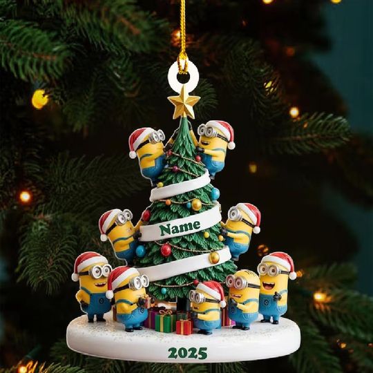 Discover Personalized Minions Family Ornament, Custom Acrylic Christmas Tree Decoration, Minion Christmas Tree Shape Ornament, Minion Family Name