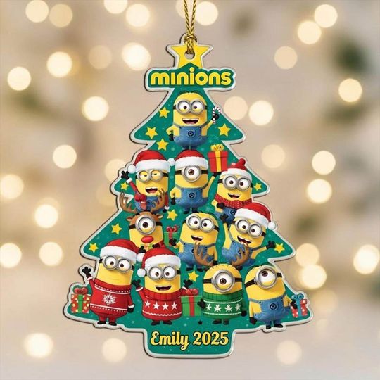 Discover Personalized Disney Minions Christmas Ornament, Despicable Me Minions Xmas Ornament, Christmas Cartoon Movie Character Ornament