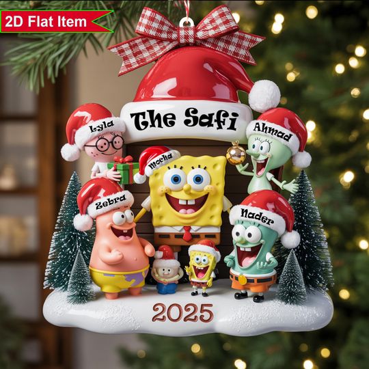 Discover Personalized SpongeBob Family Ornament 2025, 2D Acrylic Flat Onament, Family Christmas Gift, Christmas Tree Decor, Holiday Keepsake