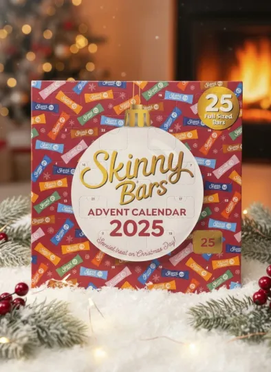 Skinny Bars Advent Calendar 2025 – 25 Full-Size Nougat, Caramel & Cereal Bars