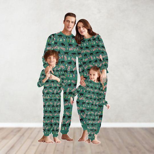 Discover Black Cat Christmas Family Pajamas, Cat Meowy Pajamas Set, Cat Lights Pajamas