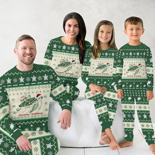 Discover Christmas Turtle Family Pajamas, Turtle Sea Christmas Pajamas