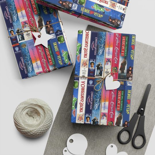 Christmas Movie Retro Wrapping Paper, VHS Sheets, Frosty the Snowman, A Christmas Story, The Muppets, Holiday Gift Wrap
